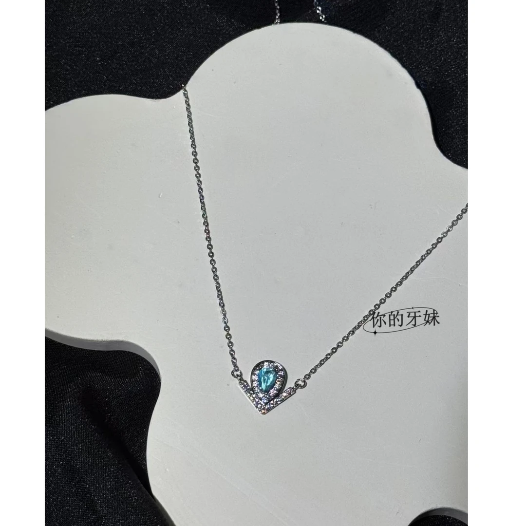 合金项链 水滴蓝锆项链XL700气质轻奢设计感时尚小众