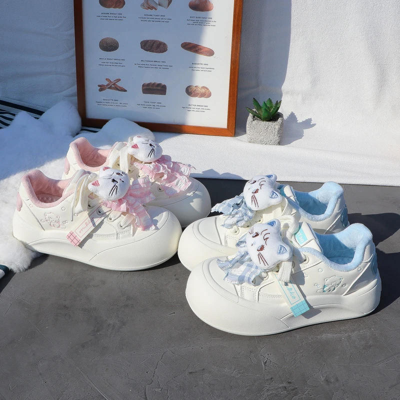 丑萌厚底小白鞋女大头2026秋冬新款加绒棉鞋韩版面包鞋运动板鞋女