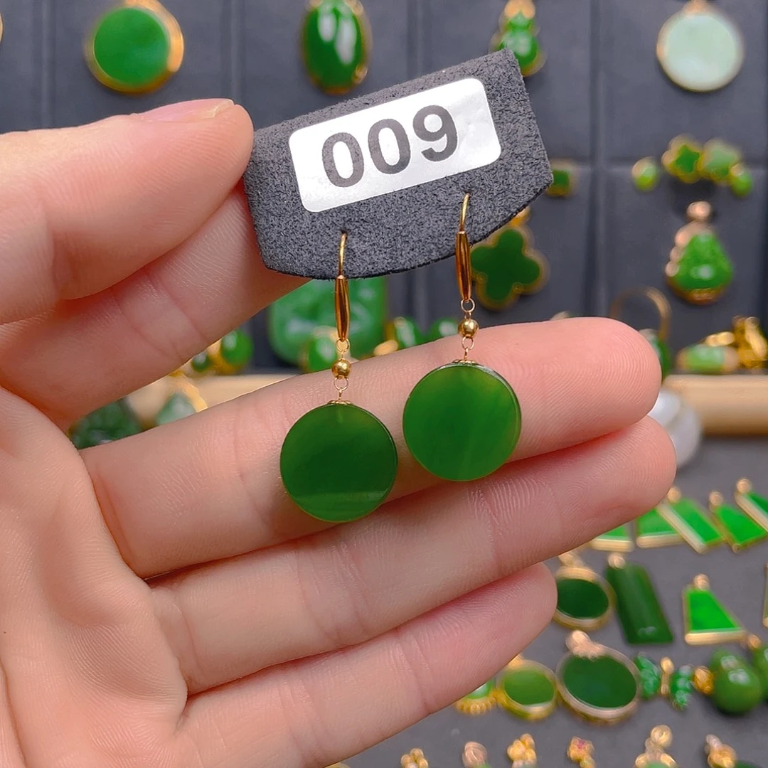 和田玉（碧玉）18K金镶嵌耳饰009