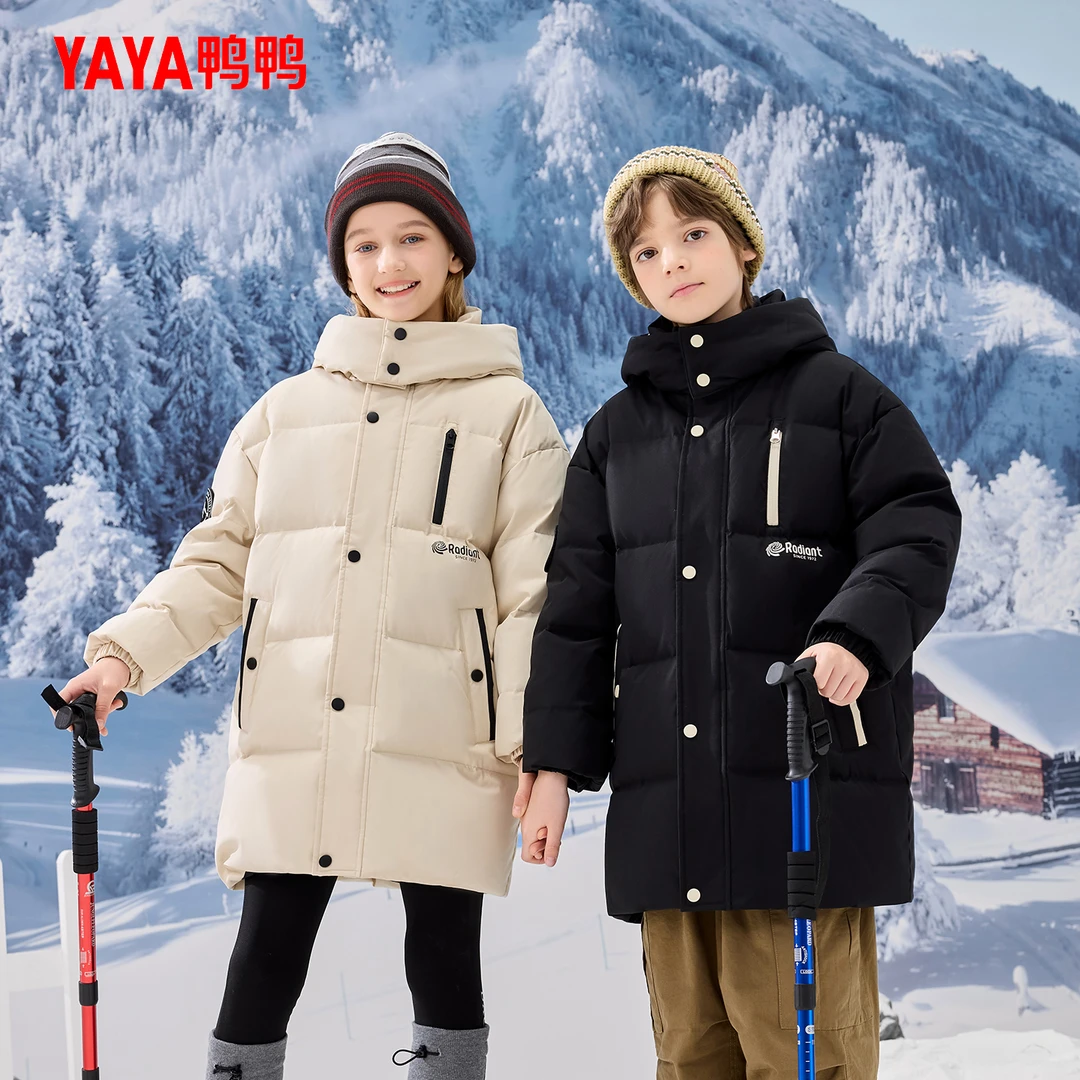 YAYA/鸭鸭男女童厚款中长款秋冬装户外加厚保暖儿童羽绒服