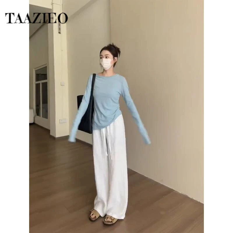 白色天丝亚麻阔腿裤女夏季薄款小个子高腰冰感棉麻裤子休闲山本裤