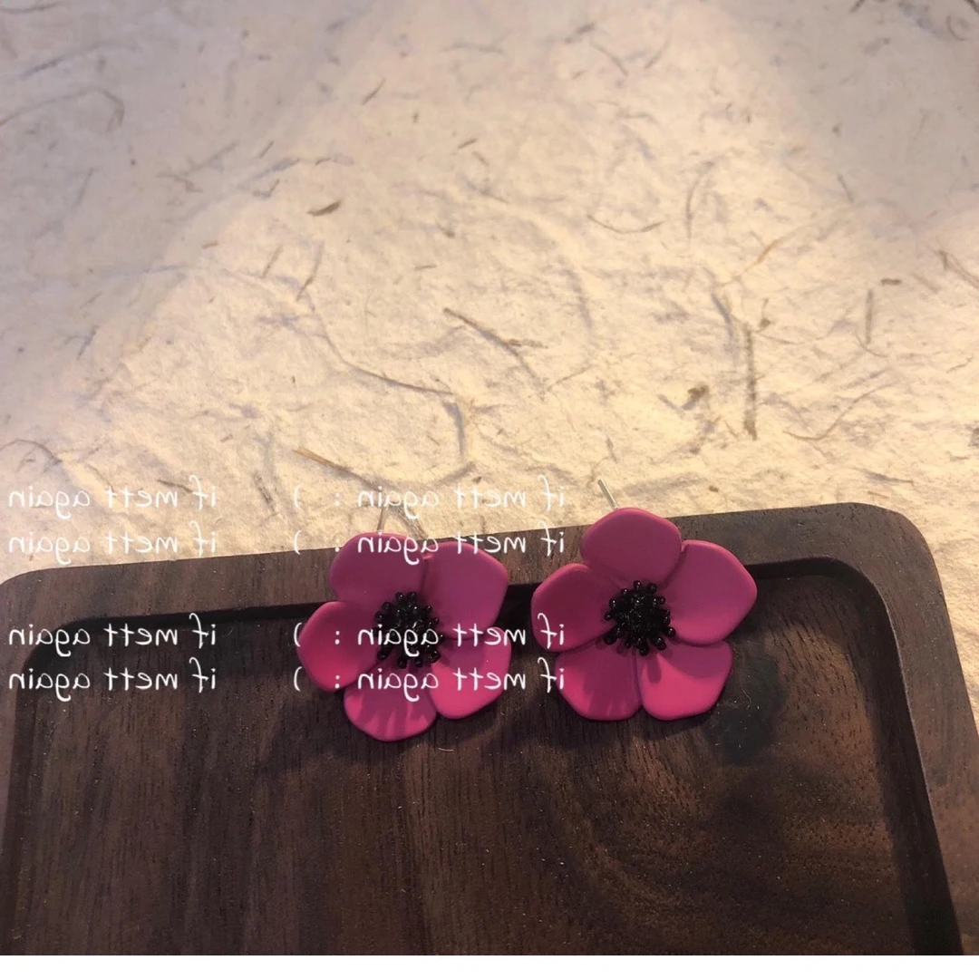 铜合金锆石耳饰 Meet again 干枯梅子色哑光花朵耳钉 复古甜美ins