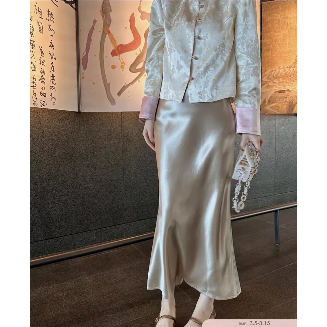 杰瑞【猫眠花下】2025春季新款仿醋酸缎面包臀裙鱼尾裙子半身裙女