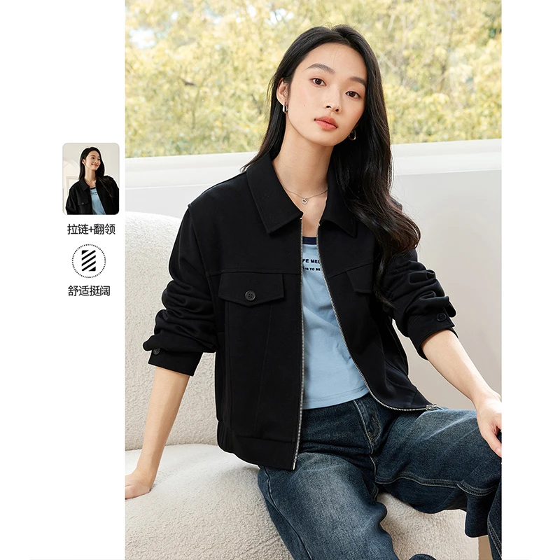 梵希蔓时髦设计感休闲短外套女秋季翻领通勤夹克上衣M8656/A0871