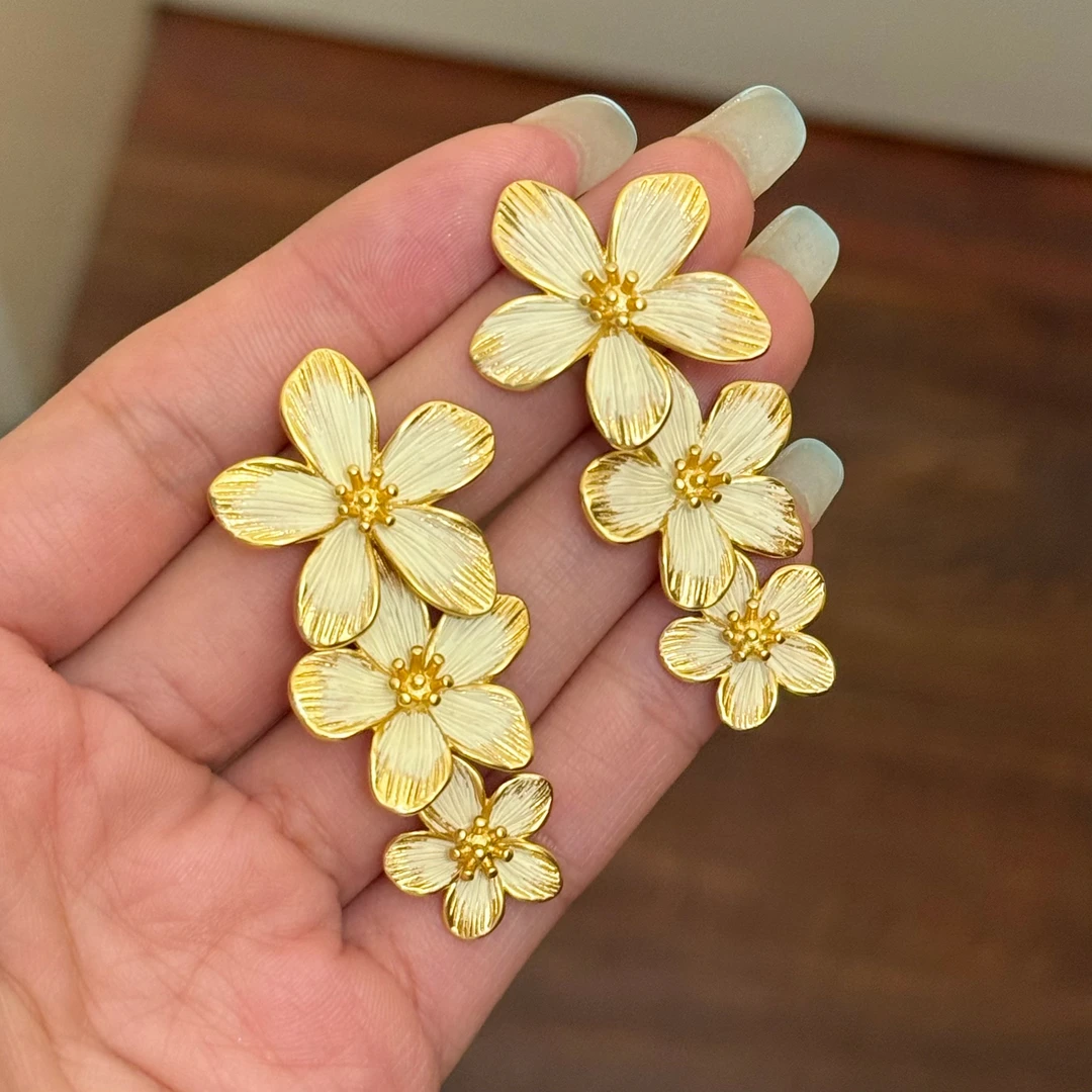 铜合金珐琅耳饰 E0476 设计师手工定制复古做旧手绘花朵耳环