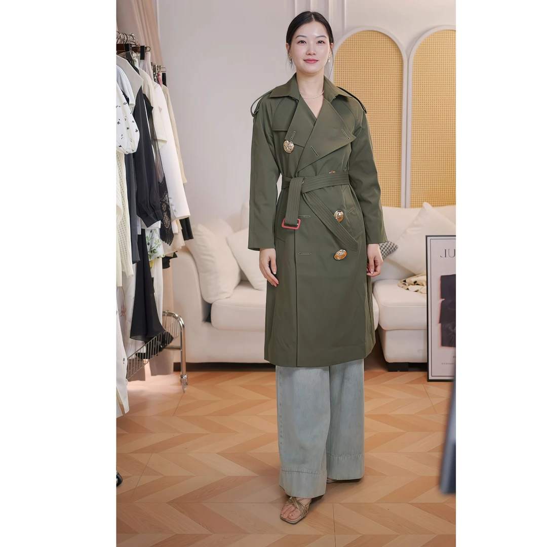 风衣中长款女海军领长袖休闲风少女风常规款格子秋冬JL919-67