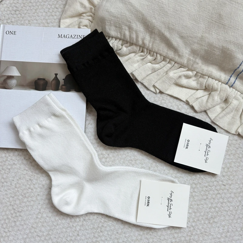 韩国东大门进口薄款透气女袜清新薄荷纯色简约百搭网纱中筒堆堆袜
