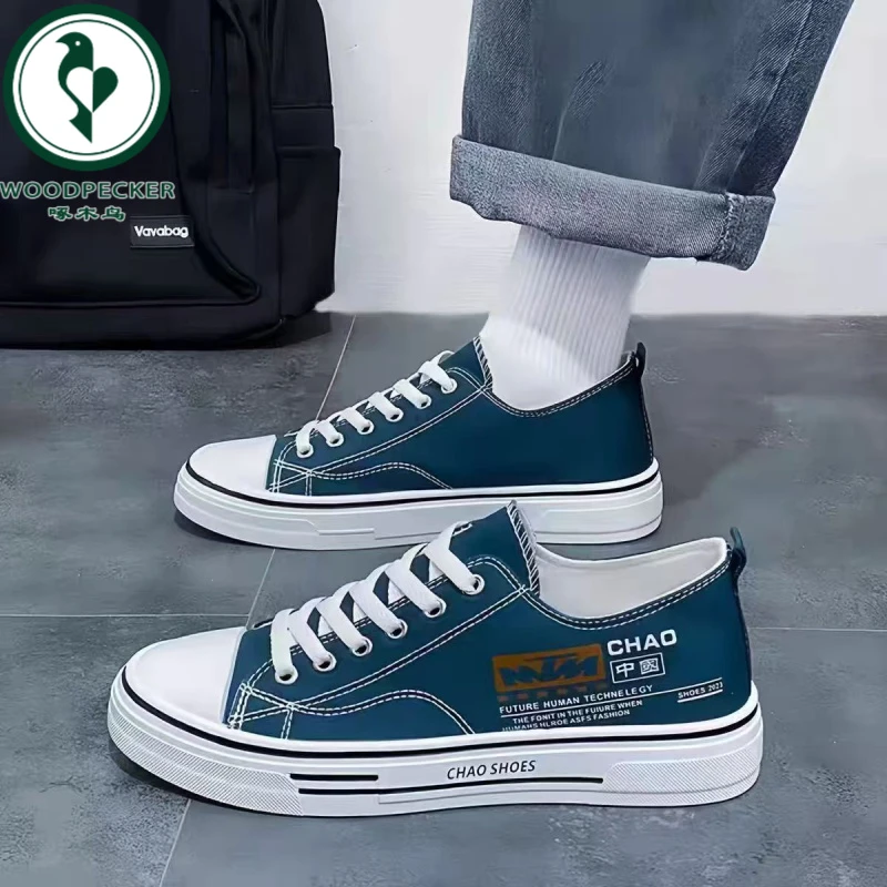 正品啄木鸟男鞋韩版夏季百搭运动休闲薄款板鞋耐磨透气帆布鞋潮