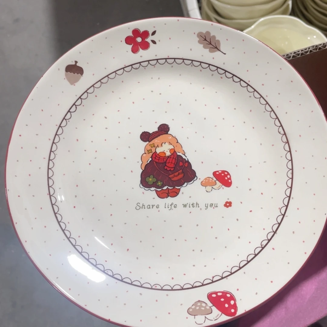 微瑕陶瓷餐具小女孩9英寸盘一个装