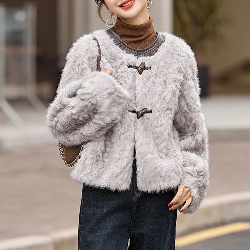 霖优【雪落松针】法式文艺气质毛毛外套女2026秋冬新款皮毛一体大衣