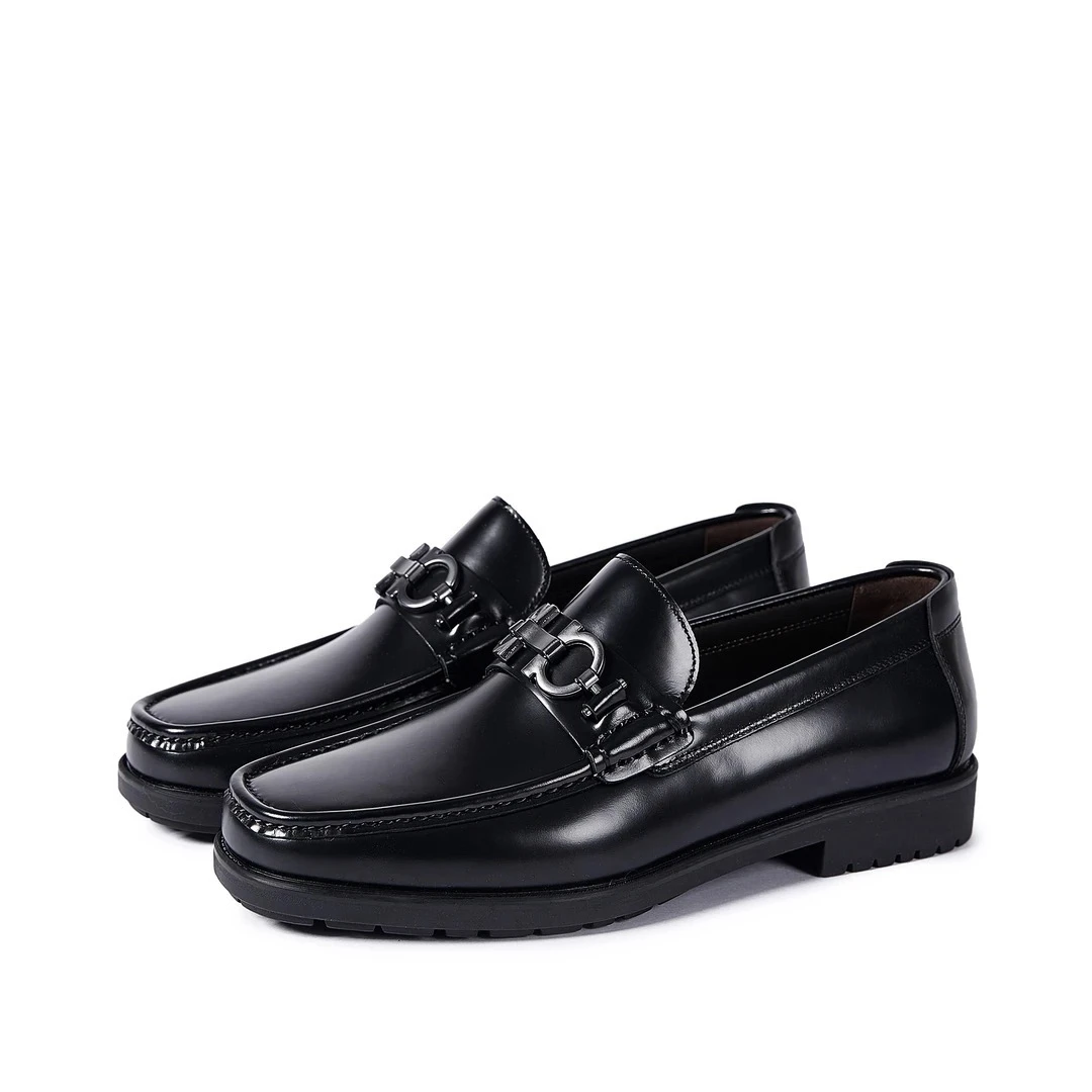 新款男士商务休闲皮鞋一脚蹬乐福鞋时尚舒适百搭黑色皮鞋