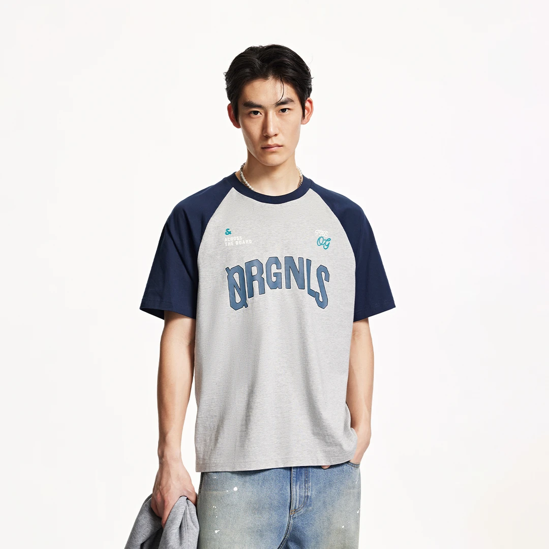 杰克琼斯秋季新款男士短袖T恤百搭休闲撞色字母纯棉宽松圆领男装