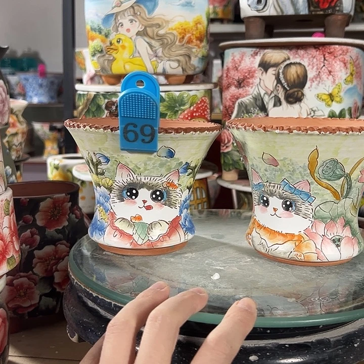 梦***肉景德镇手绘花盆满38包邮