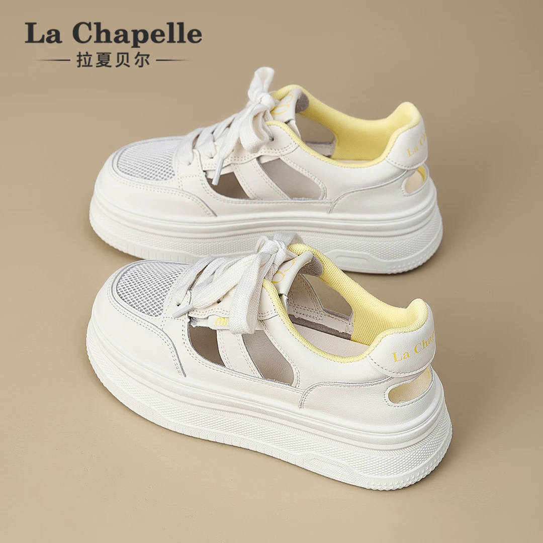拉夏贝尔休闲小白鞋女2025新款冬季洞洞鞋百搭板鞋踩屎感运动凉鞋