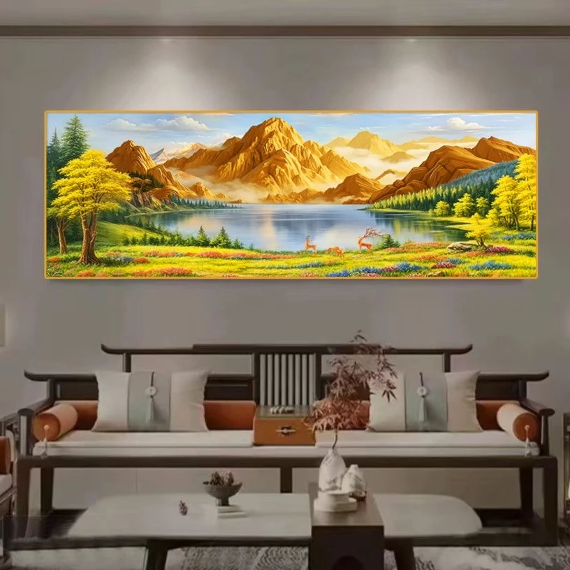 【包安装】金山聚宝盆山水画客厅装饰画沙发后背景墙挂画聚财风景画