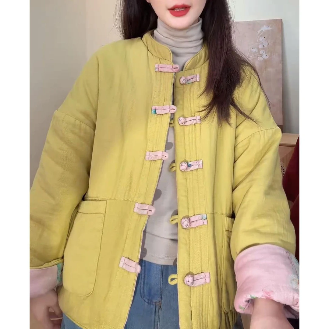 2026冬季新款新中式国风时尚洋气设计感盘扣双面穿保暖棉服外套潮