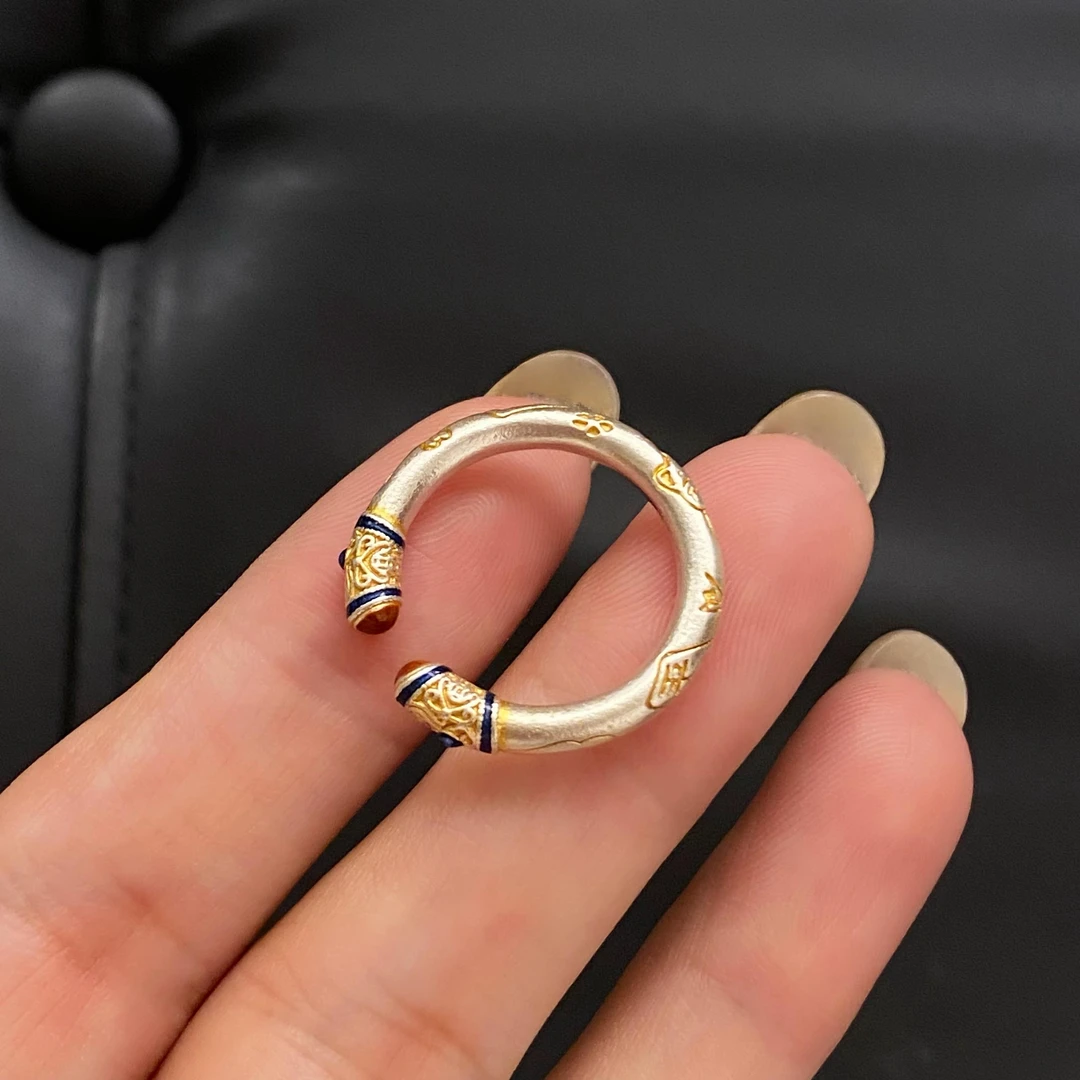 足银戒指 《吉言戒指》金色实心雕刻气质轻奢时尚滴釉经典戒指