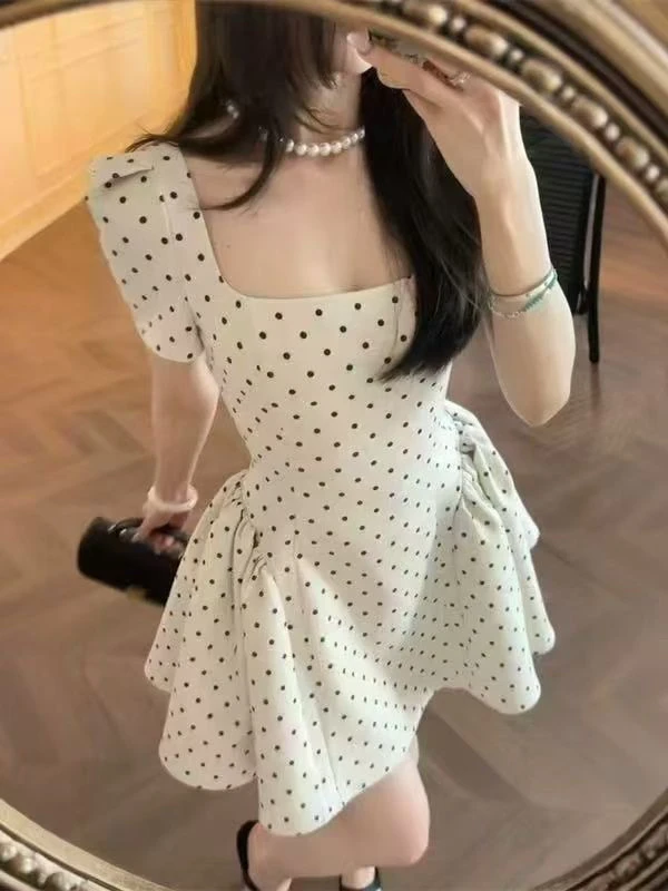 典典家-法式波点甜美清新收腰韩系连衣裙（长短款）