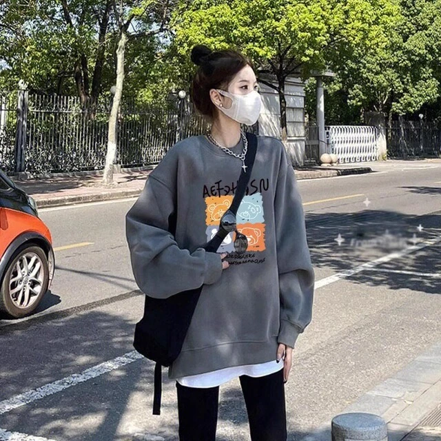 深灰色小个子卫衣外套女秋冬款2025新款加绒印花搭配鲨鱼裤的上衣