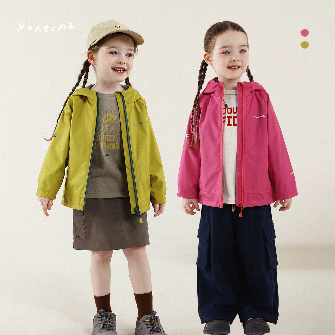 允儿妈女童秋季新款日系杜邦三防连帽防风衣宝宝冲锋衣儿童外套潮