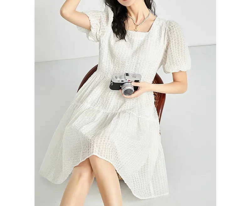 董小姐/175 糖果色方领短袖连衣裙女韩版宽松显瘦中长款裙子