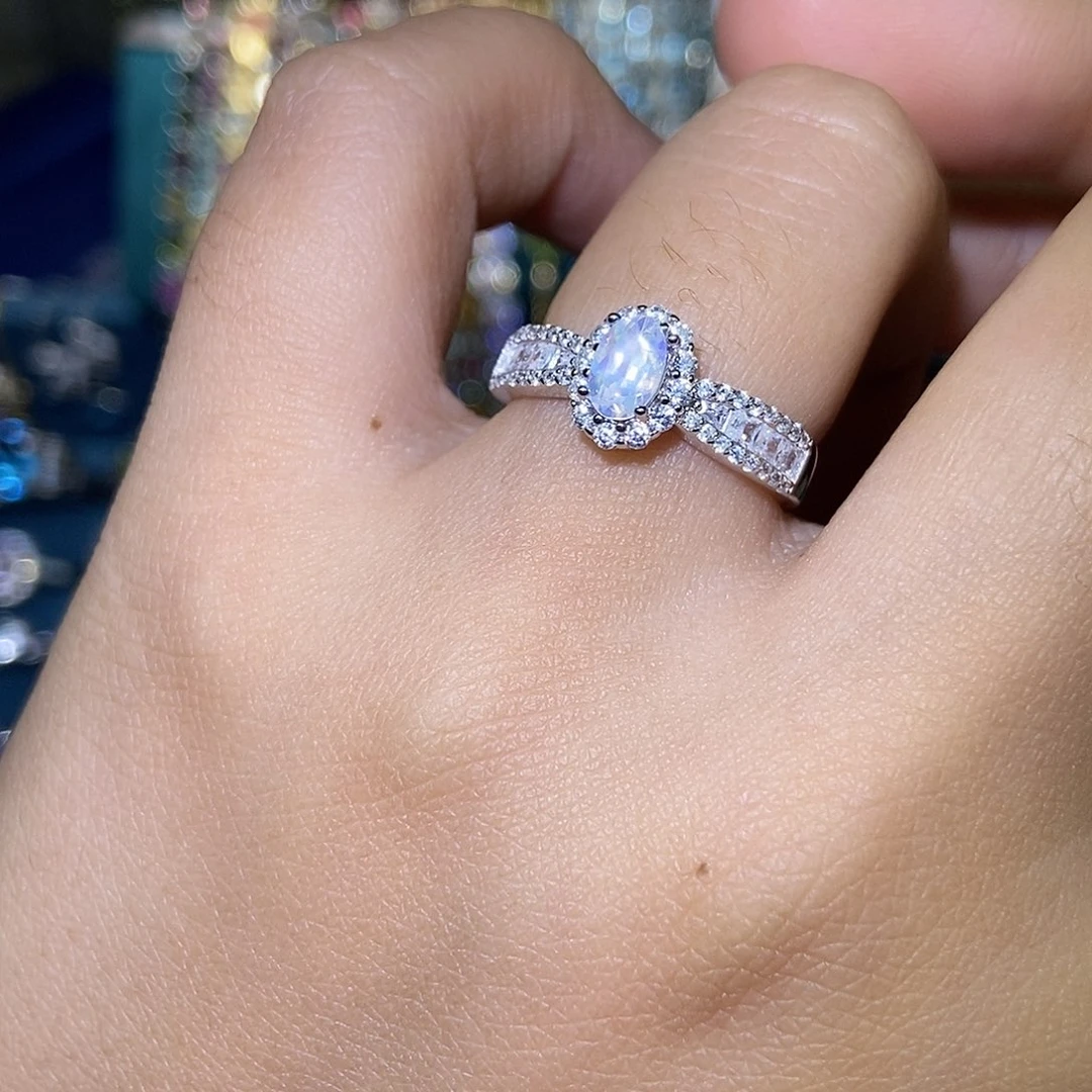 月光石银S925镶嵌戒指