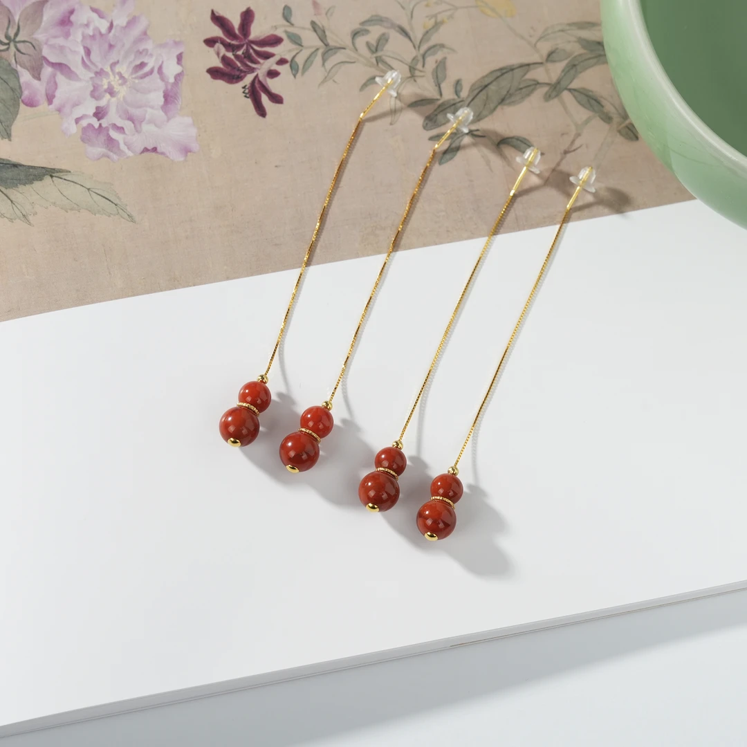 【云上叙】S925银南红玛瑙耳线-多样性发其一-7mm-V41491-M（甄选）