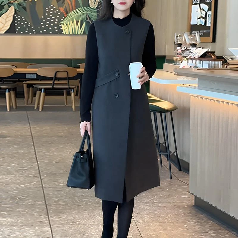 秋冬穿搭毛呢背心连衣裙子女士春秋冬季2025年新款妈妈无袖气质打
