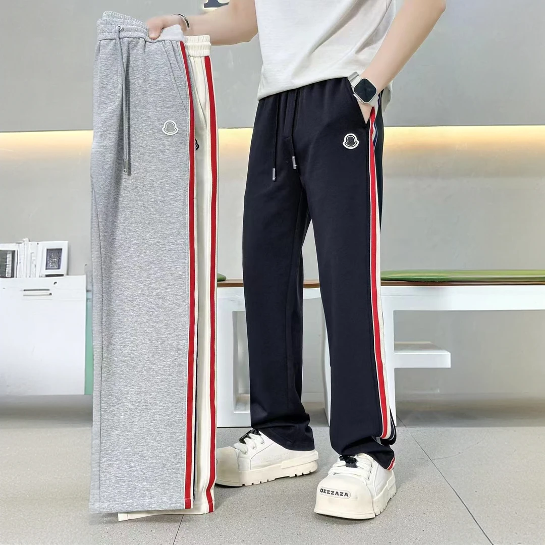 男士2025夏季薄款欧货高端休闲裤直筒时尚织带拼接百搭潮流长裤男