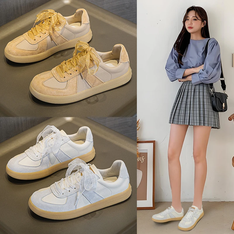 2025春秋德训鞋软底鞋平跟低帮真皮小白鞋女大码百搭情侣休闲板鞋