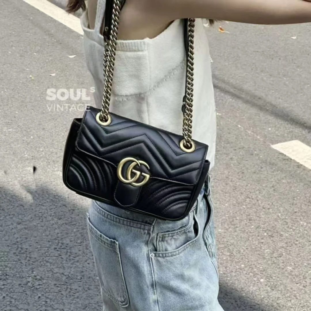 95新 GUCCI/古驰 Gucci 黑金 牛皮 马蒙22/613228216