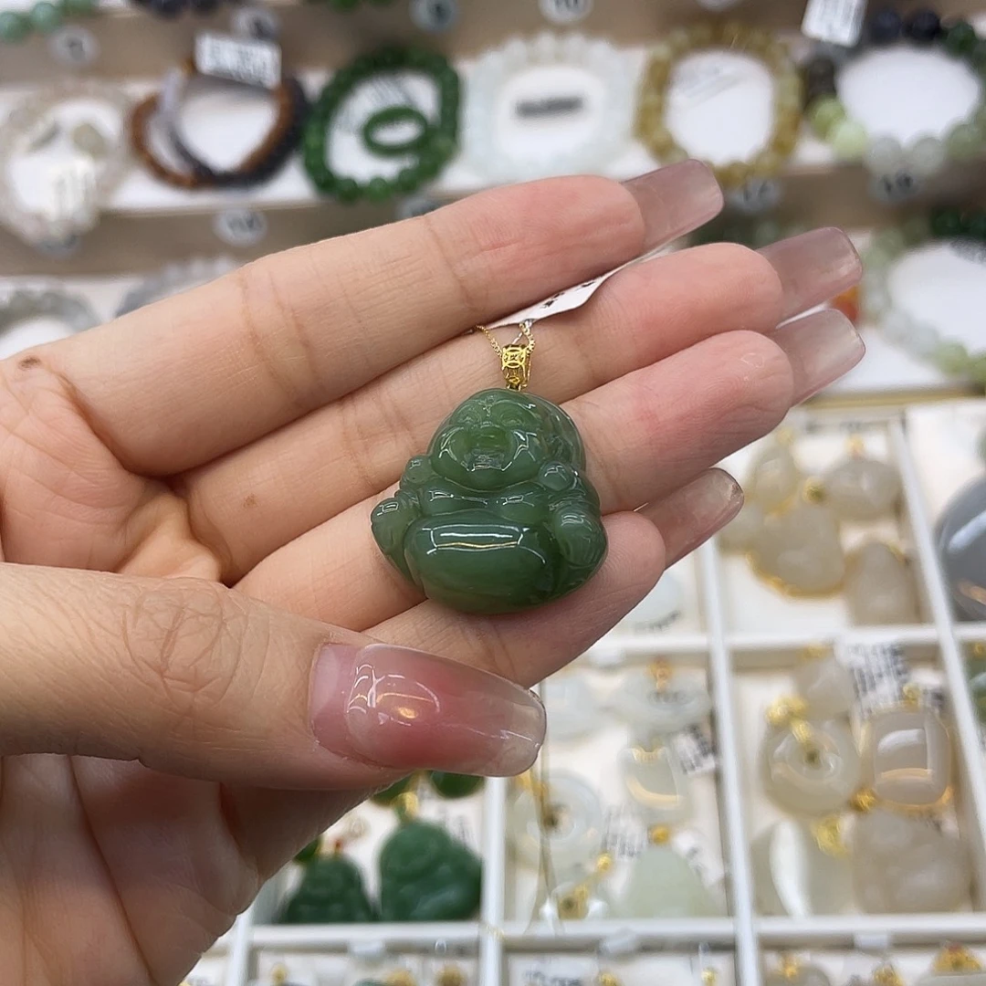 和田玉18K金镶嵌吊坠(赠链)