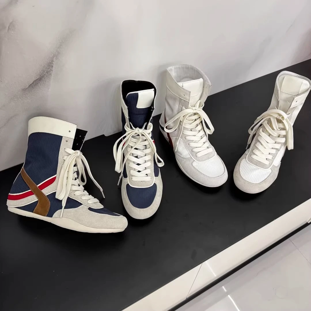 2025秋冬新款内增高中筒百搭系带拳击靴韩版透气运动软底德训鞋
