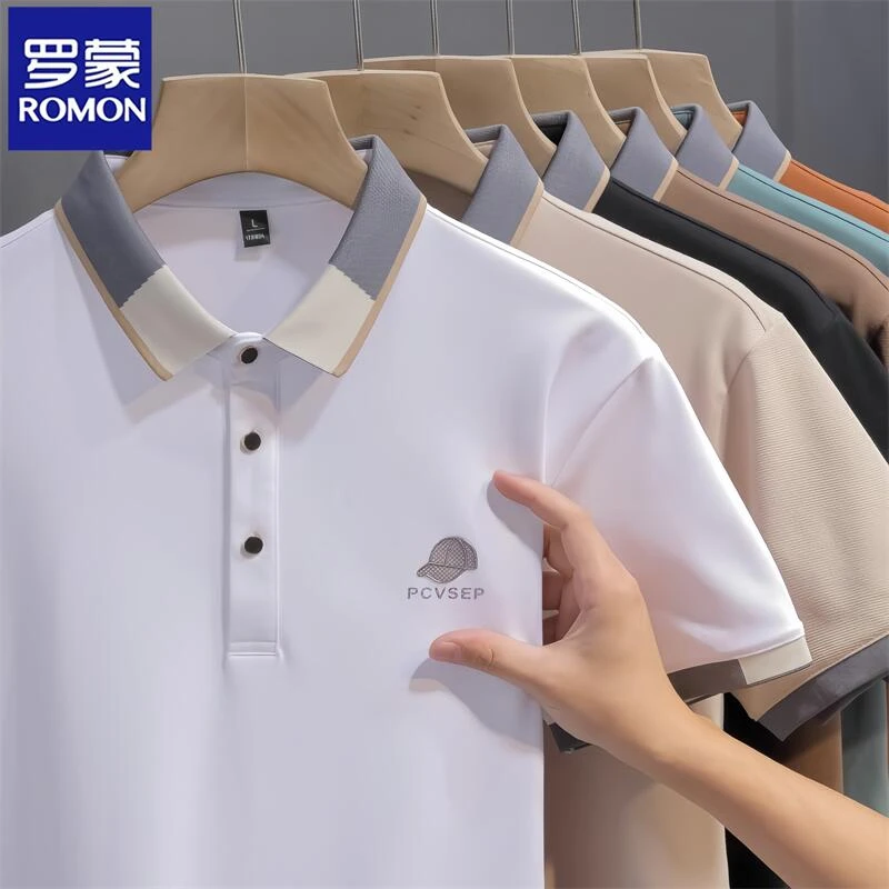 Romon/罗蒙男士Polo衫夏季新款休闲半袖翻领男装上衣百搭短袖T恤