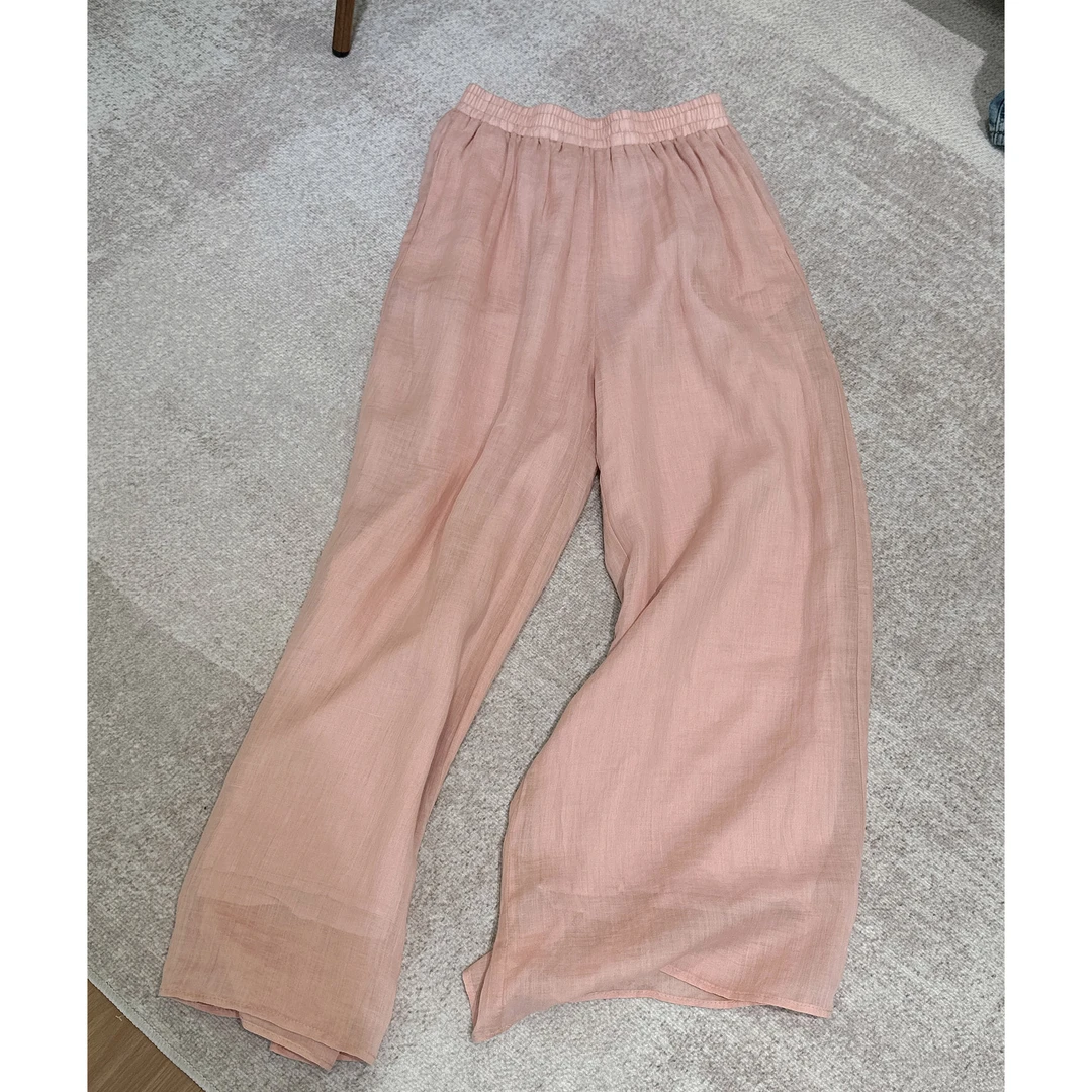【陈陈私服】垂感显瘦洋气粉色减龄苎麻休闲裤长裤25022406