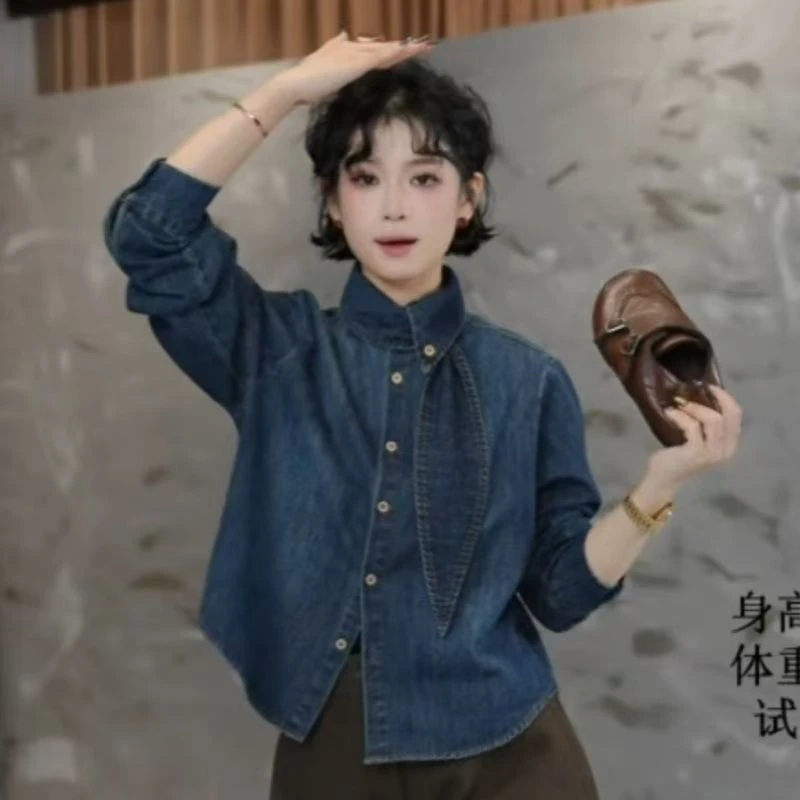 冬季磨毛牛仔衬衫韩版春秋2025新款复古叠穿宽松休闲时尚百搭上衣