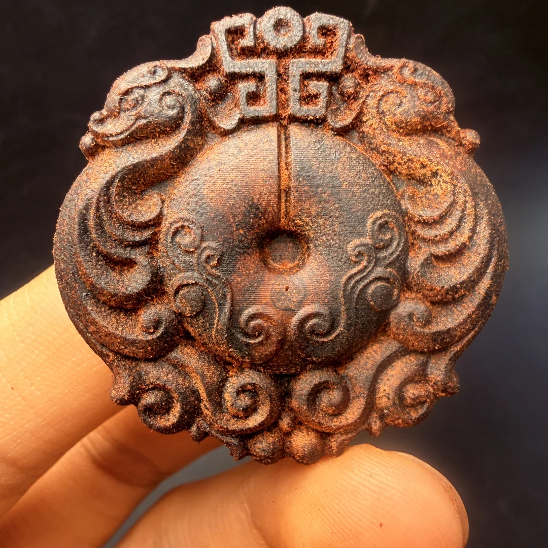 【新款】【雕刻】小叶降真香 双凤呈祥 凤凰扣 精工雕刻4.0cm
