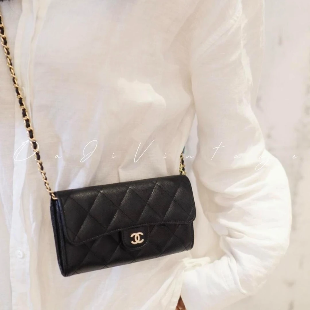 95新 Chanel/香奈儿 大吉中古/Chanel香奈儿黑金三折钱包
