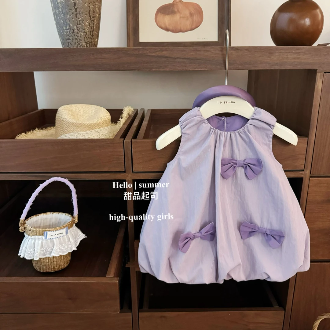 【甜品起司】香芋紫！女宝宝设计感小众蝴蝶结可爱甜美花苞背心裙