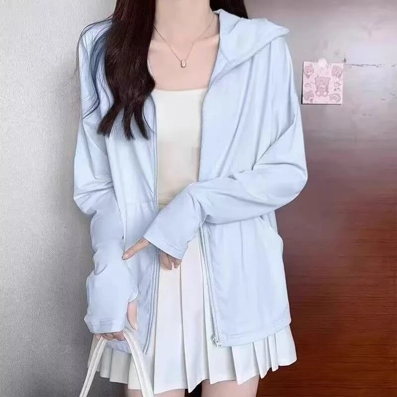 防晒衣冰丝新款2025薄款户外防紫外线女款黑色外套宽松开衫防晒服