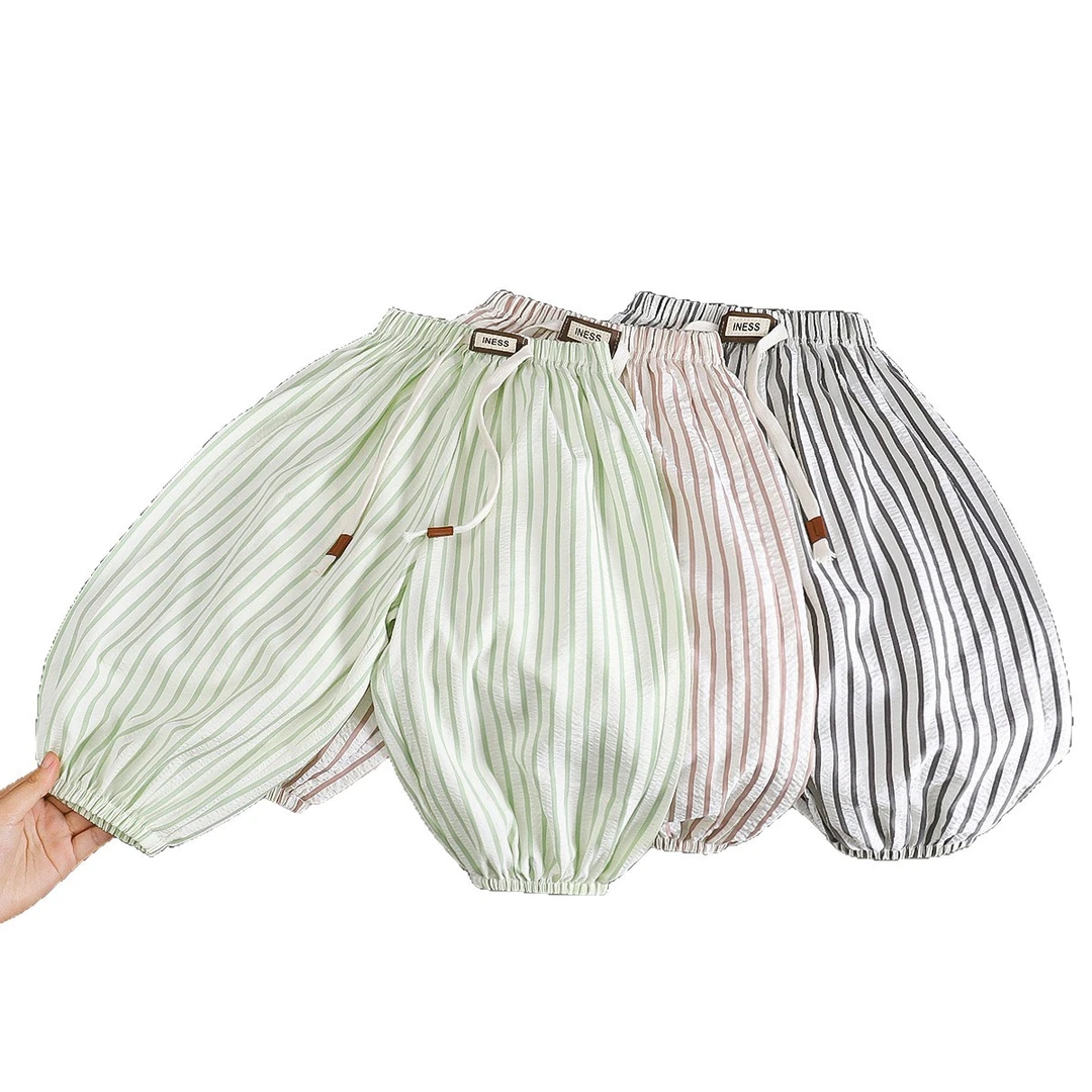 儿童宽松薄款小童洋气宝宝防蚊裤休闲裤韩版灯笼裤九分裤夏装条纹