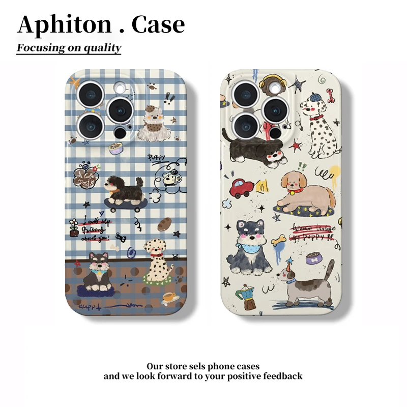 SMBLCE复古格纹小狗适用苹果16菲林硬手机壳华为P70vivoppo小米15