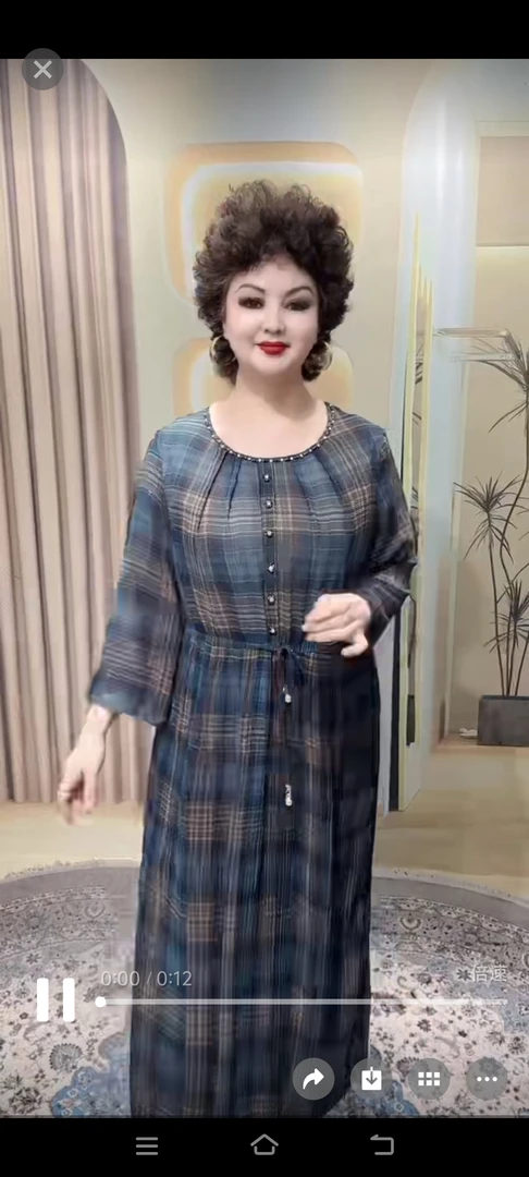 大码显瘦夏季印花连衣裙时尚拼接格子西域风