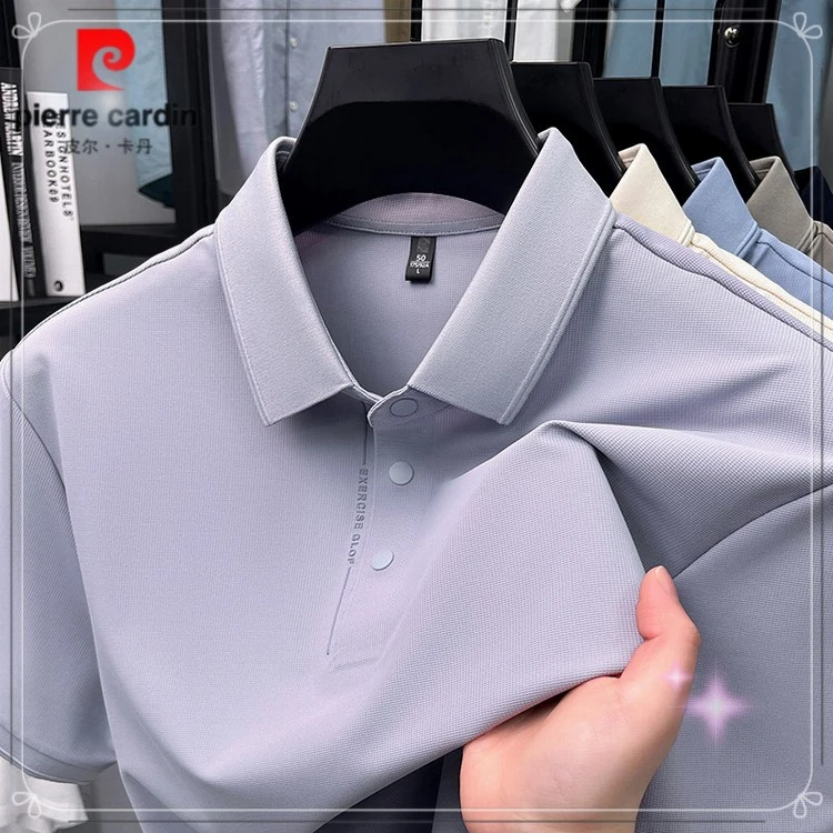 皮尔卡丹夏季纯色常规版高端帅气潮流高弹长丝密针织挺阔POLO衫cf