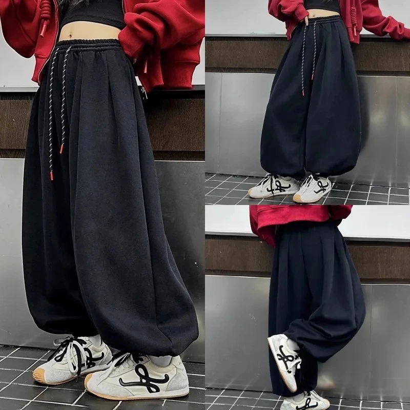 女童灯笼裤加绒秋冬2025新款中大童韩版哈伦裤初中生休闲加厚裤子