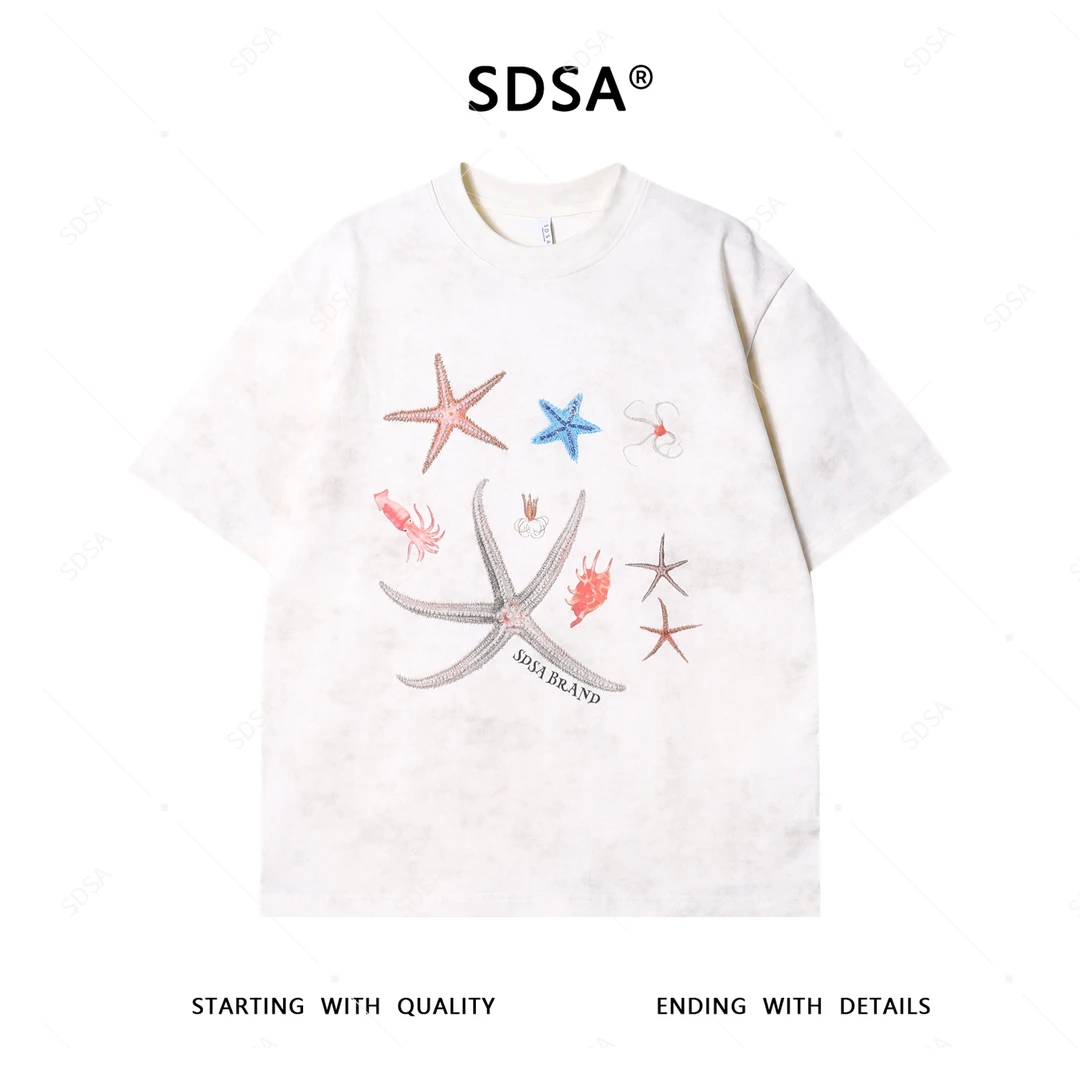 夏季高级感新款男士满天星海星印花短袖T恤设计师宽松圆领上衣