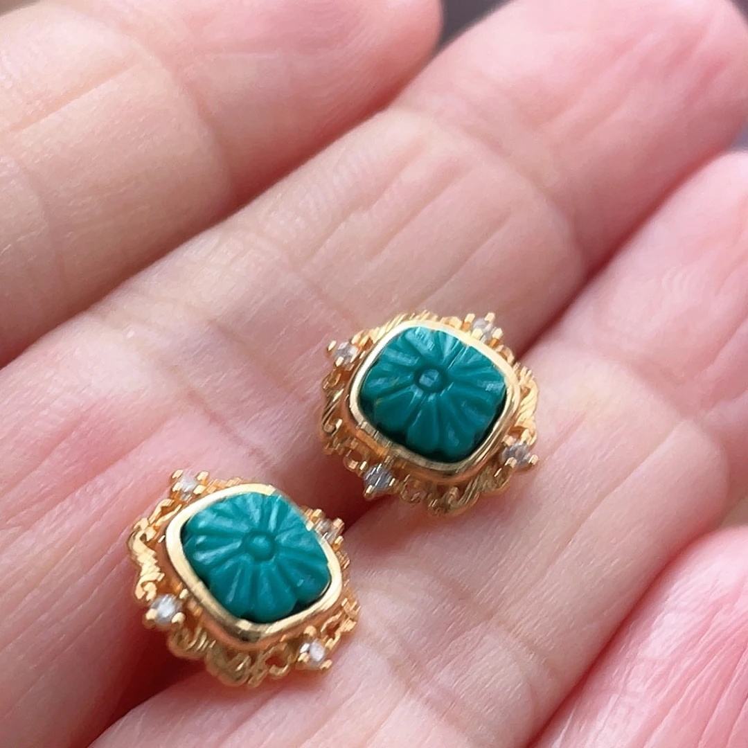 绿松石银S925镶嵌耳饰