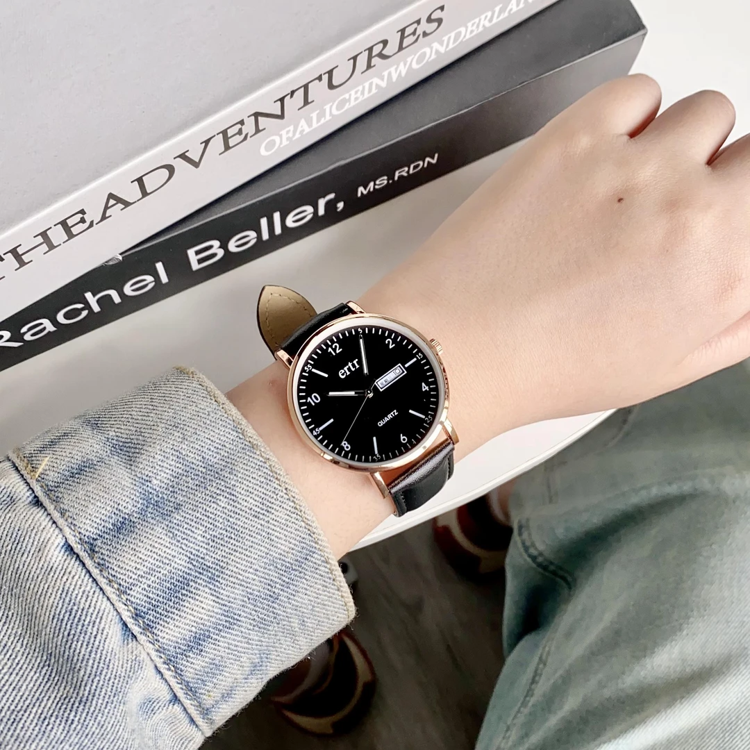 青少年中高考静音男女通用简约防水夜光双日历石英表学生考试专用