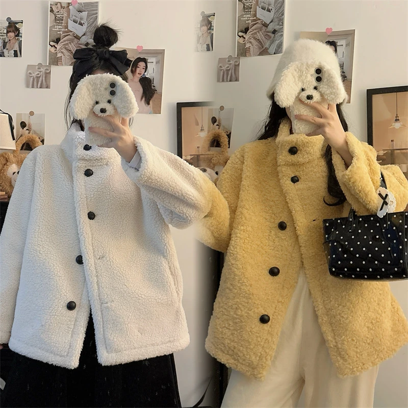 【小个子定制】立领羊羔绒加厚外套韩版百搭仿鹿皮绒皮毛一体外套