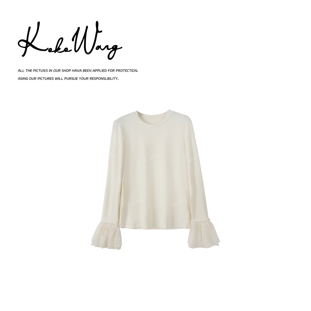 KOKO WANG 秋冬新款极简风气质喇叭袖百搭圆领上衣N0685K22T50